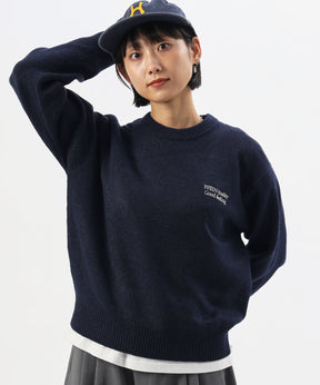 ウール混クルーネックニット / ウール混 ニット クルーネック 天竺編み ユニセックス ネイビー
