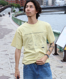 グラフィックショート丈Tシャツ/ Tシャツ クルーネック 半袖 プリント 【短丈】 レモンイエロー