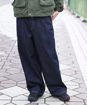 ワイドストレートタックデニムパンツ / デニム パンツ ボトムス ワイドシルエット デニム 【セットアップ対応】 ネイビー