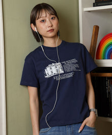 メッセージロゴショート丈Tシャツ / Tシャツ クルーネック 半袖 【短丈】 ネイビー