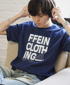 線画グラフィックロゴショート丈Tシャツ / Tシャツ クルーネック 半袖 プリント 【短丈】 ネイビー