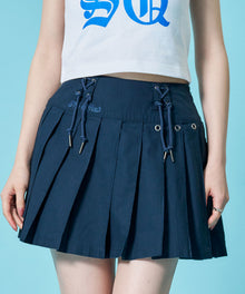 ※WEB限定 /  レディースアイレットプリーツミニスカート / sqnz eyelet pleats skirt ダークネイビー