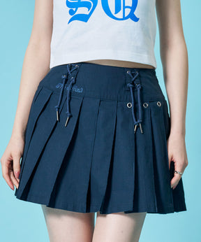 ※WEB限定 /  レディースアイレットプリーツミニスカート / sqnz eyelet pleats skirt ダークネイビー