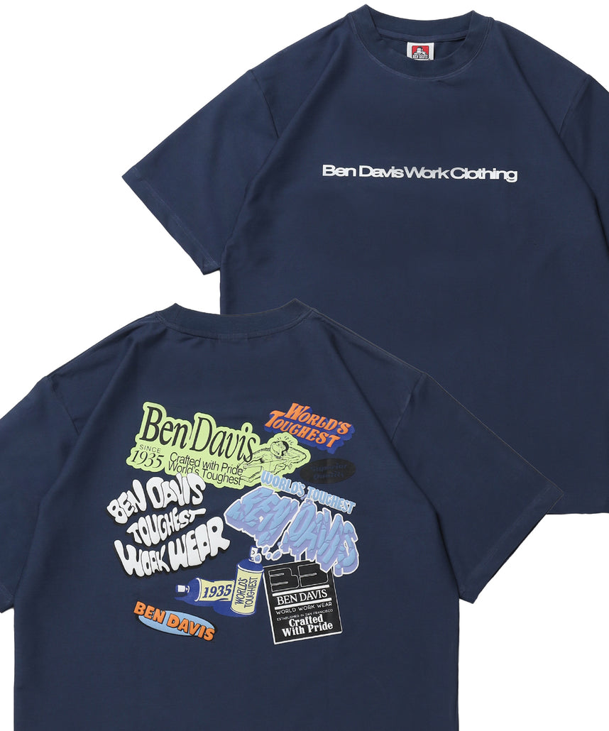 COOLER FRIDGE DOOR TEE / 半袖 接触冷感 クルーネック プリント ユニセックス オーバーサイズ ドロップショルダー ネイビー