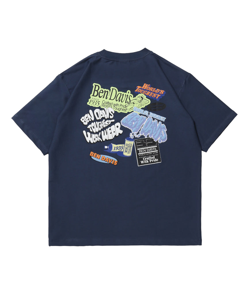 COOLER FRIDGE DOOR TEE / 半袖 接触冷感 クルーネック プリント ユニセックス オーバーサイズ ドロップショルダー ネイビー