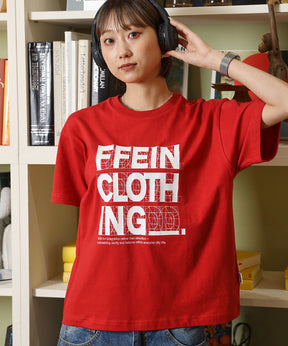 線画グラフィックロゴショート丈Tシャツ / Tシャツ クルーネック 半袖 プリント 【短丈】 レッド