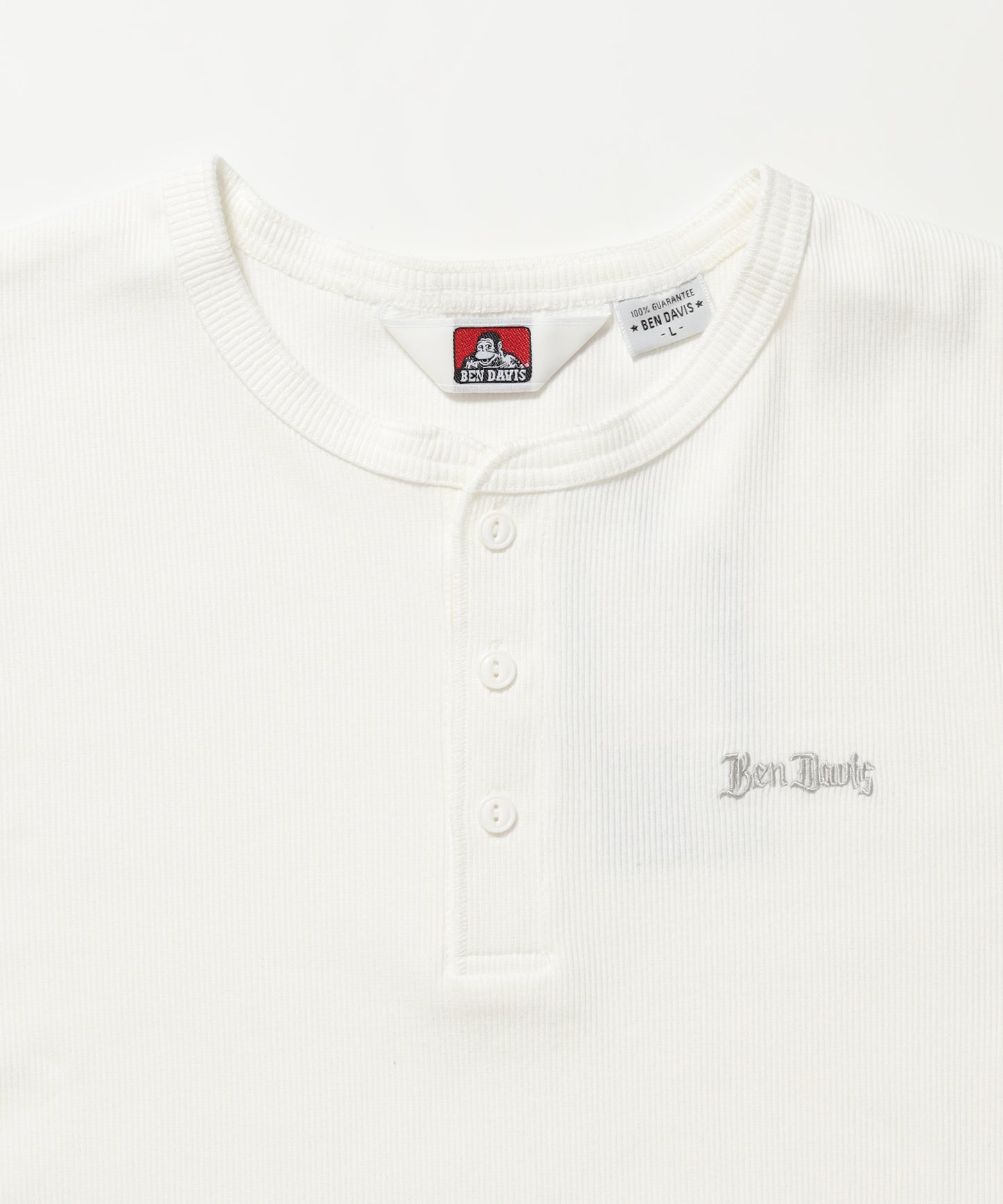 RIB HENLEY TEE / Tシャツ 半袖 ヘンリーネック 刺繍 ワンポイント ユニセックス ピス ホワイト