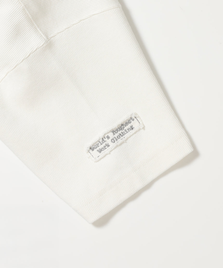 LETTERED RIB TEE / Tシャツ 半袖 クルーネック 刺繍 ワッペン ワンポイント ユニセックス ピス ホワイト