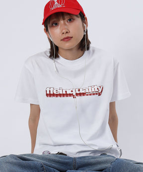 立体チェックプリントロゴショート丈Tシャツ/ クルーネック 半袖 刺繍 【短丈】 柄80