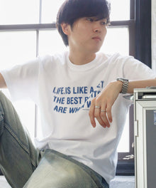 ぼかしメッセージロゴショート丈Tシャツ / Tシャツ クルーネック 半袖 プリント ぼかし 【短丈】 ホワイト