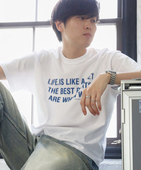 ぼかしメッセージロゴショート丈Tシャツ / Tシャツ クルーネック 半袖 プリント ぼかし 【短丈】 ホワイト