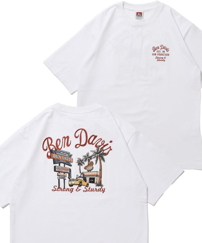 SOUVENIR EMB TEE / オーバーサイズ 半袖 クルーネック 刺繍 プリント ユニセックス ドロップショルダー ホワイト