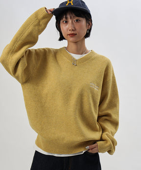 ウール混Vネックニット / ウール混 刺繍 ニット Vネック ユニセックス イエロー