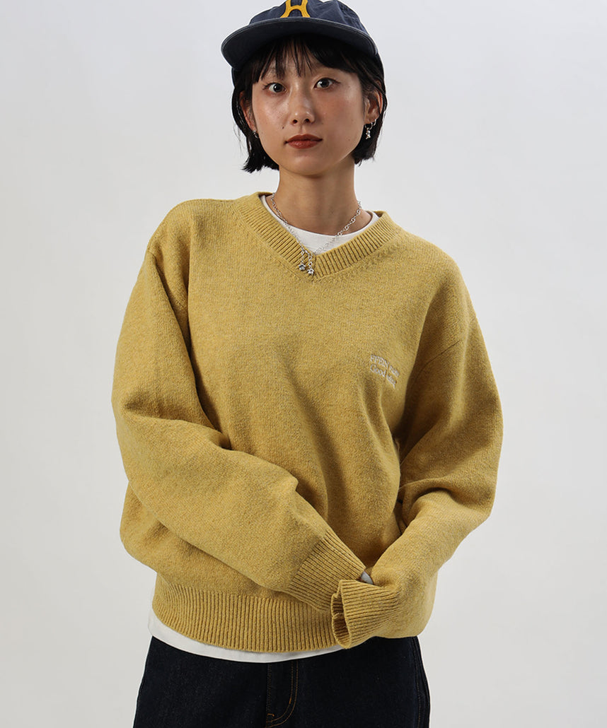ウール混Vネックニット / ウール混 刺繍 ニット Vネック ユニセックス