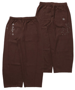 sqnz glitter sweat pants / グリッター スウェットパンツ ラインストーン ドローストリング ポケット 裏起毛 【セットアップ着用可能】 モカ