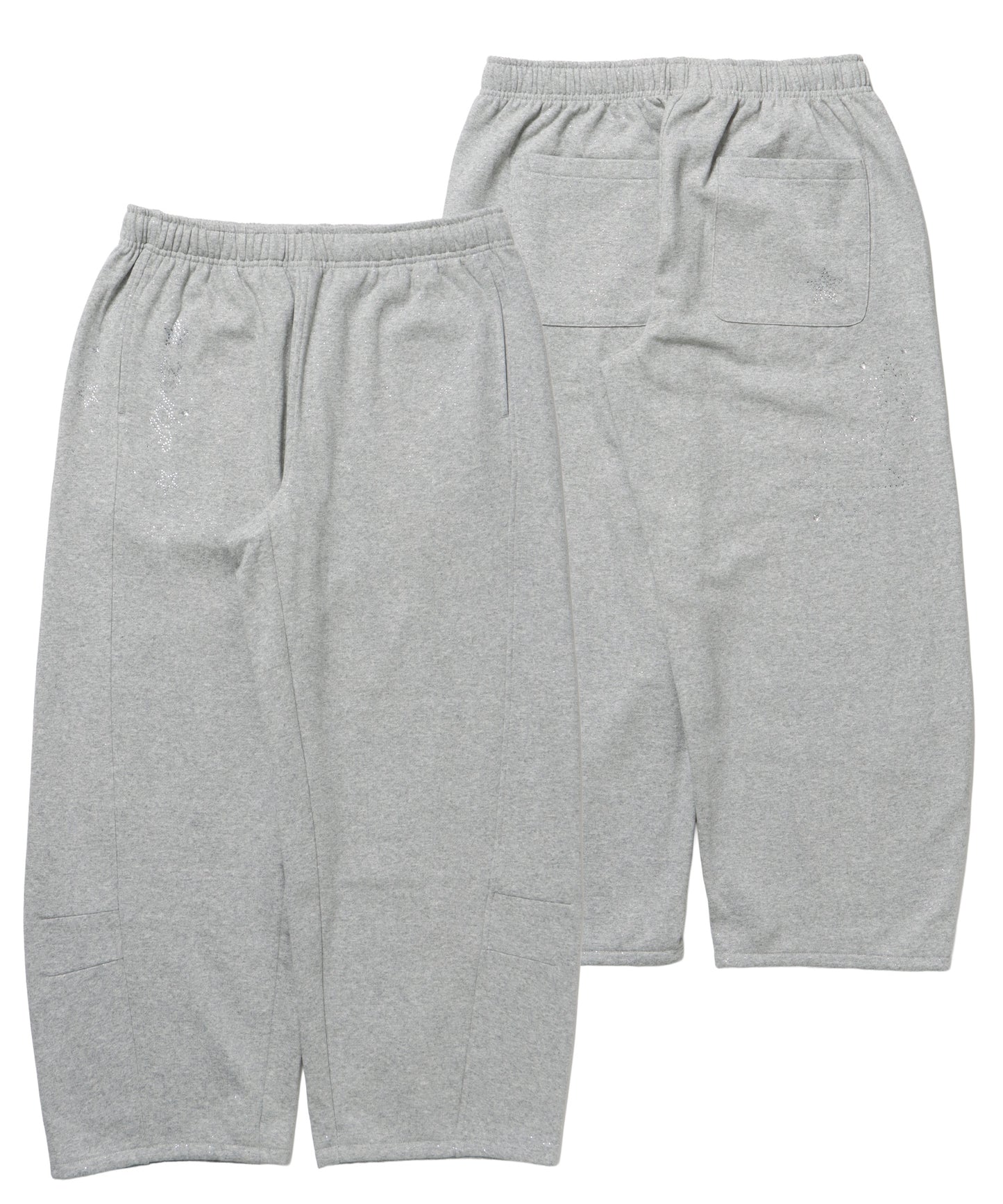 sqnz glitter sweat pants / グリッター スウェットパンツ ラインストーン ドローストリング ポケット 裏起毛 【セットアップ着用可能】 M.グレー
