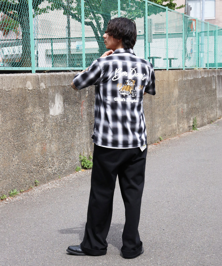 BEN DAVIS（ベンデイビス）】DRIVE EMB PLAID O/C SHIRT / 半袖 シャツ