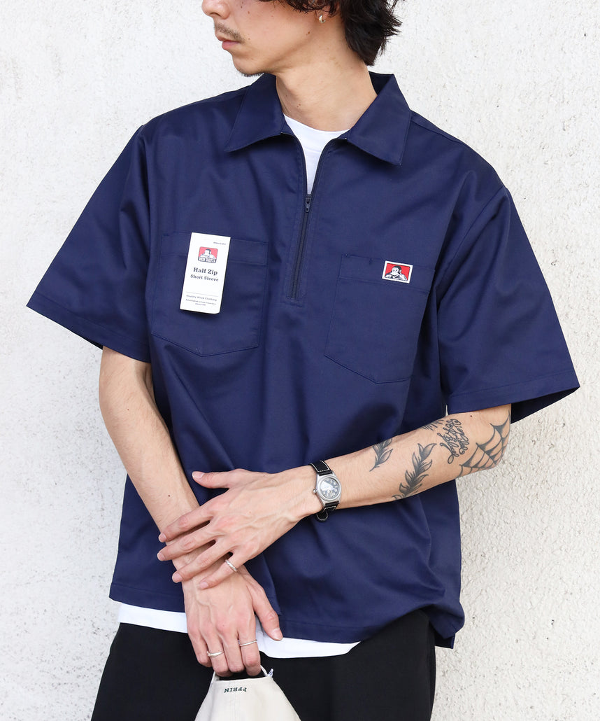 BEN DAVIS（ベンデイビス）】1/2ZIP S/S SHIRT ネイビー – NAVAL