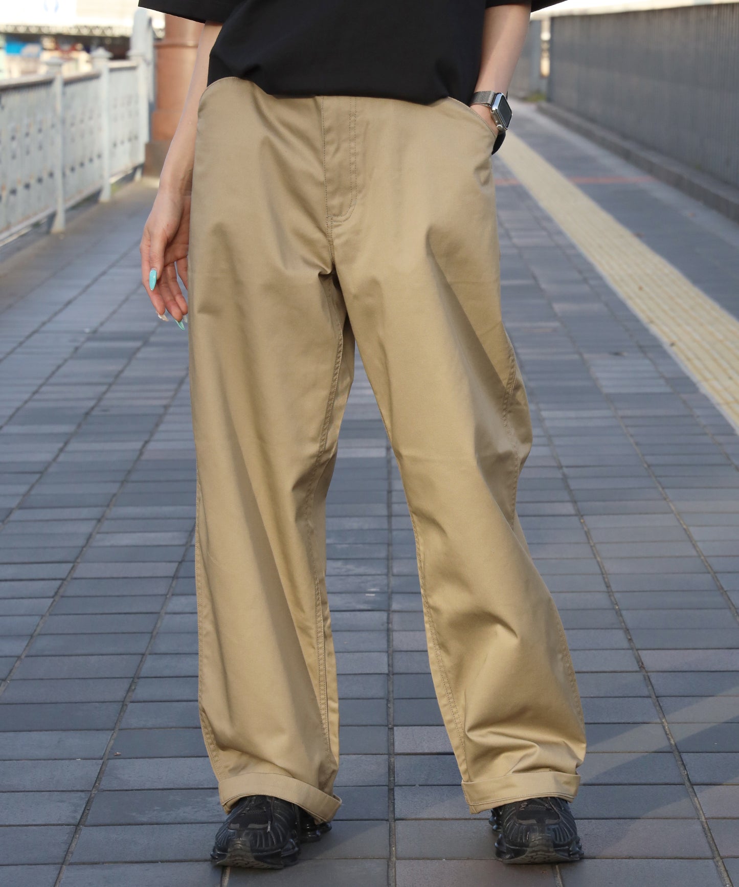 BA01 LITE WORK PANTS / パンツ ボトムス カーブ ワイド ワンポイント ツイル ベージュ