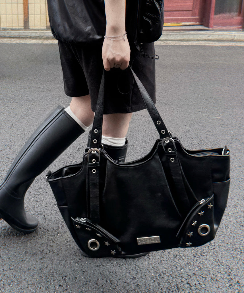 ※WEB限定 / スタースタッズ＆ハトメハンドバッグ / sqnz star eyelet bag ブラック