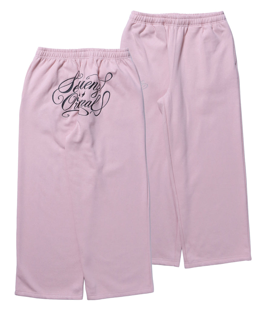 SQNZ GLITTER SWEAT PANTS / グリッター ラインストーン スウェットパンツ ドローコード 裏起毛 【セットアップ着用可】 ライトピンク