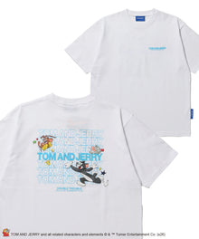 TJ BLUR LOGO TEE / トムとジェリー 半袖 クルーネック プリント ワンポイント ユニセックス オーバーサイズ ビッグシルエット レイヤード ホワイト