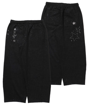sqnz glitter sweat pants / グリッター スウェットパンツ ラインストーン ドローストリング ポケット 裏起毛 【セットアップ着用可能】 ブラック