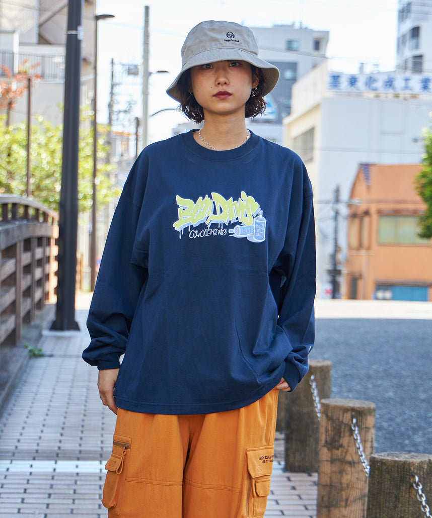 SPRAY ART EMB L/S TEE WIDE / ロンT 長袖 刺繍 ビックサイズ ネイビー