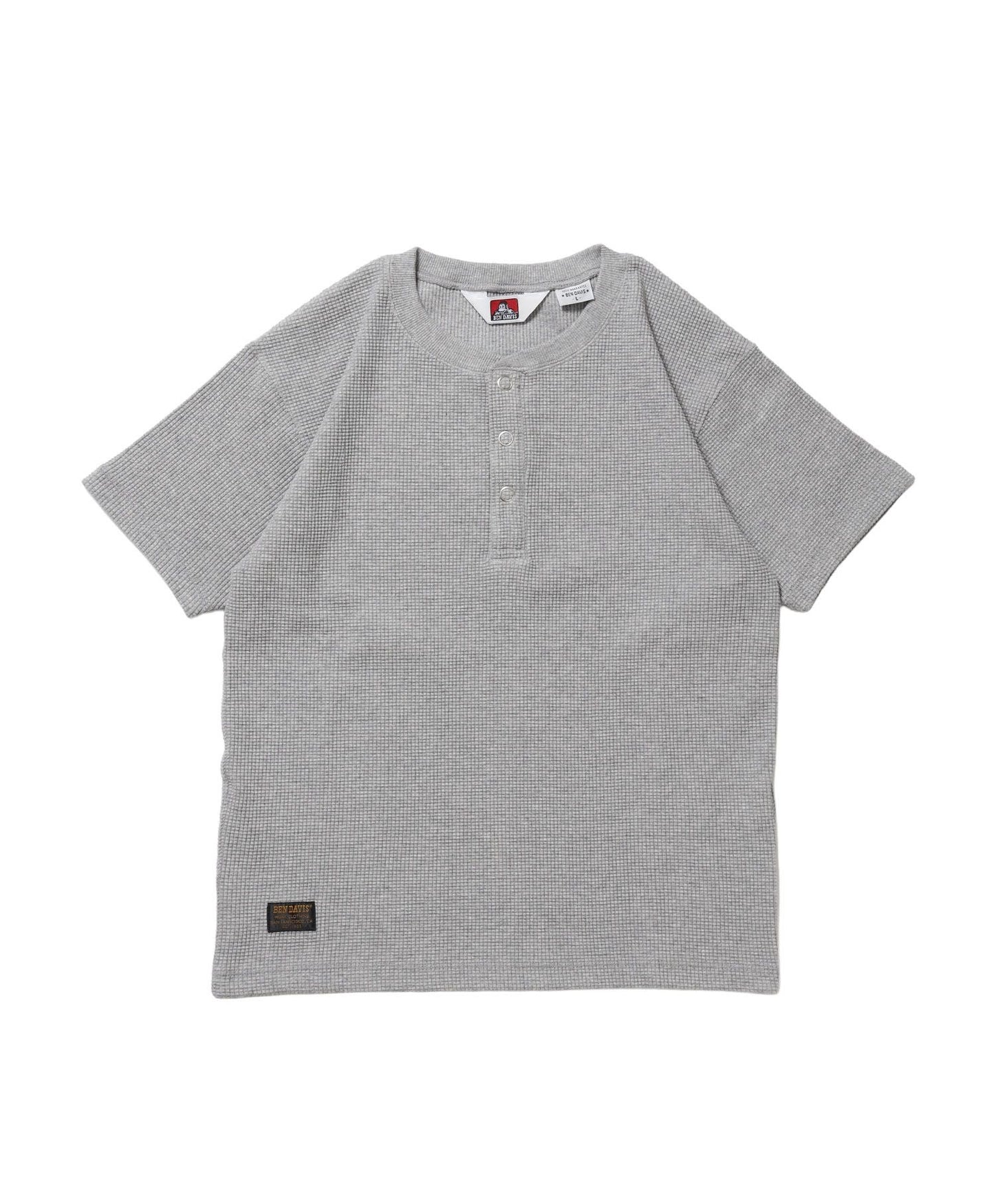 【BEN DAVIS（ベンデイビス）】WAFFLE S/S HENLEY / クルーネック ワッフル オーバーサイズ 半袖 レイヤード ライトグレー