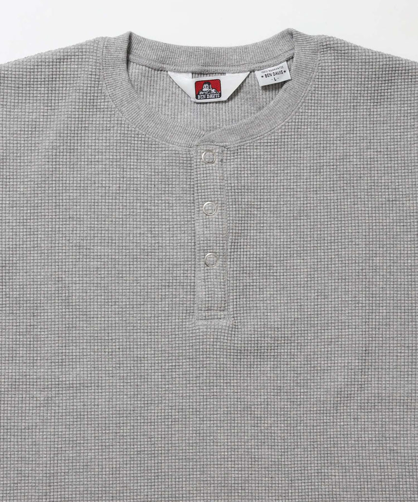 WAFFLE S/S HENLEY / クルーネック ワッフル オーバーサイズ 半袖 レイヤード ライトグレー