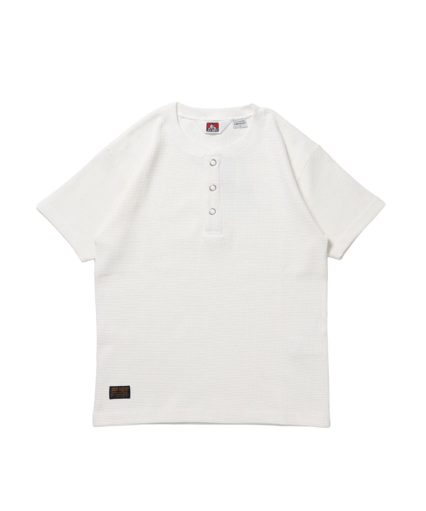 【BEN DAVIS（ベンデイビス）】WAFFLE S/S HENLEY / クルーネック ワッフル オーバーサイズ 半袖 レイヤード ホワイト