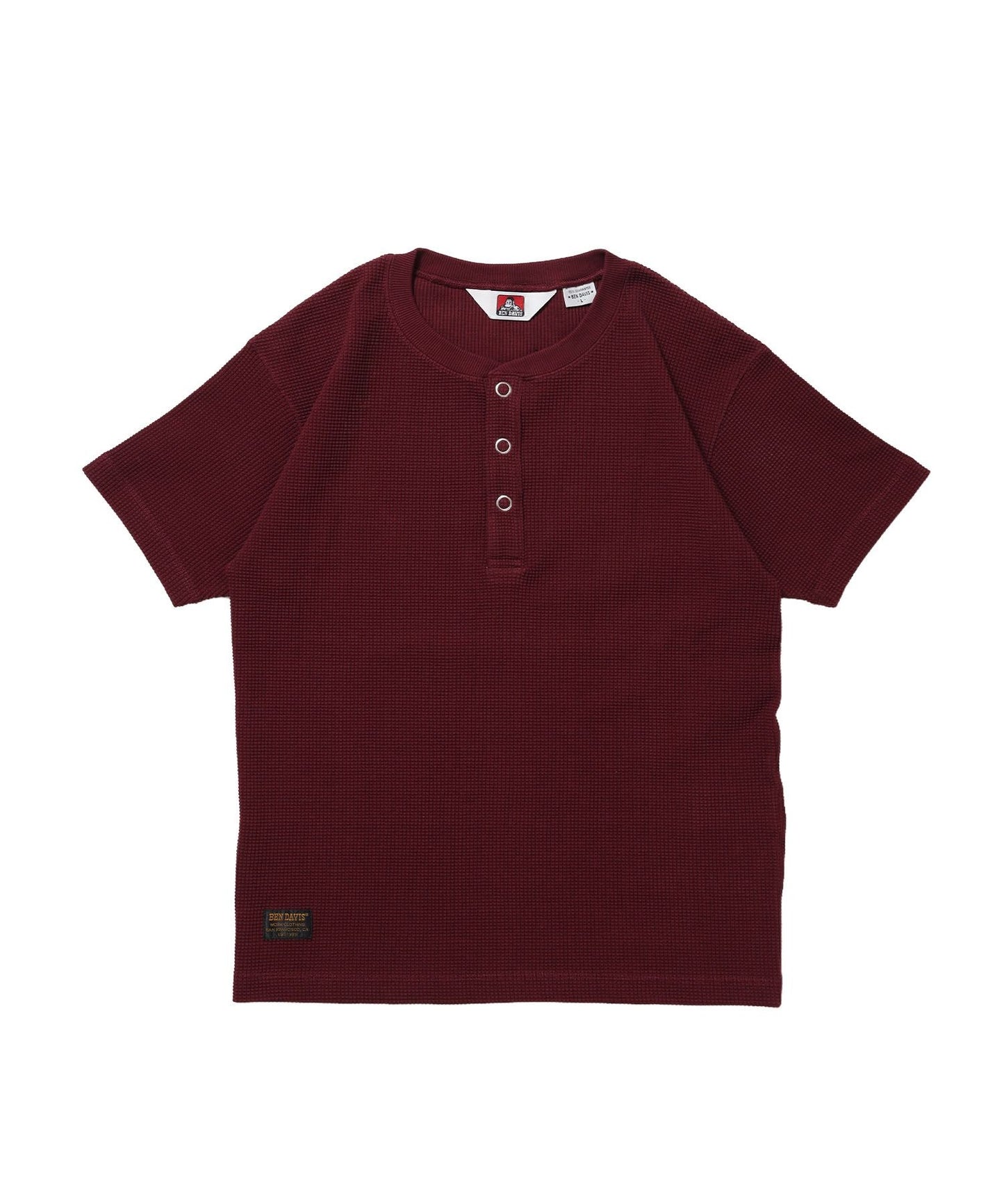 【BEN DAVIS（ベンデイビス）】WAFFLE S/S HENLEY / クルーネック ワッフル オーバーサイズ 半袖 レイヤード ワイン