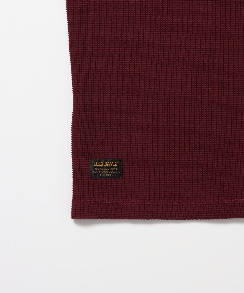 WAFFLE S/S HENLEY / クルーネック ワッフル オーバーサイズ 半袖 レイヤード ワイン