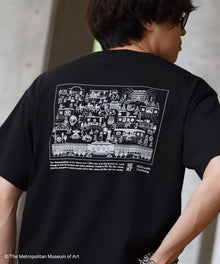 The Met線画デザインロゴTシャツ / メトロポリタン美術館 半袖 クルーネック プリント ワンポイント ブラック