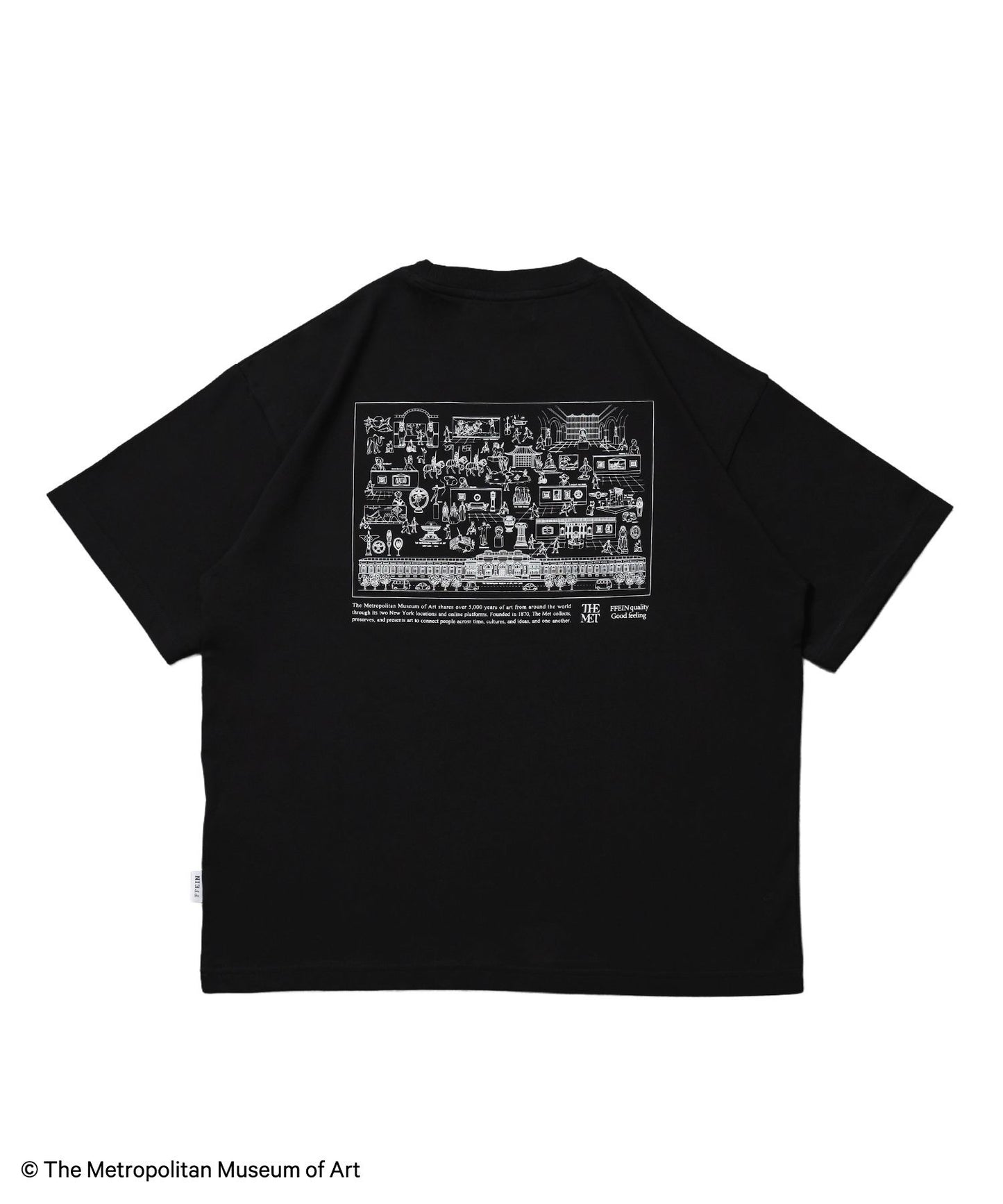 【FFEIN(フェイン)】The Met線画デザインロゴTシャツ / メトロポリタン美術館 半袖 クルーネック プリント ワンポイント ブラック