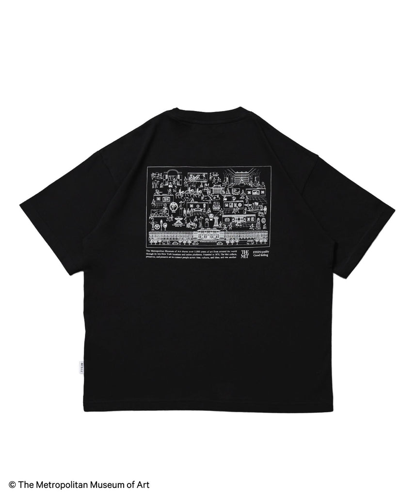 【FFEIN(フェイン)】The Met線画デザインロゴTシャツ / メトロポリタン美術館 半袖 クルーネック プリント ワンポイント ブラック