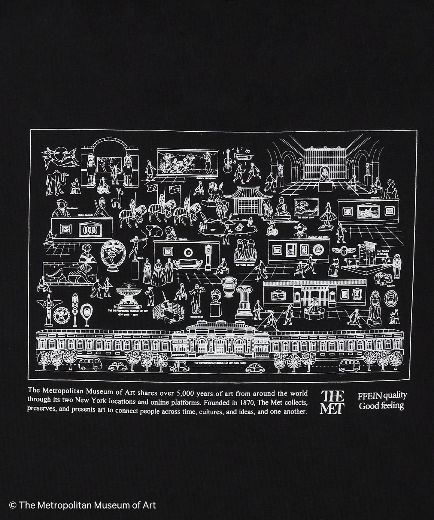 The Met線画デザインロゴTシャツ / メトロポリタン美術館 半袖 クルーネック プリント ワンポイント ブラック