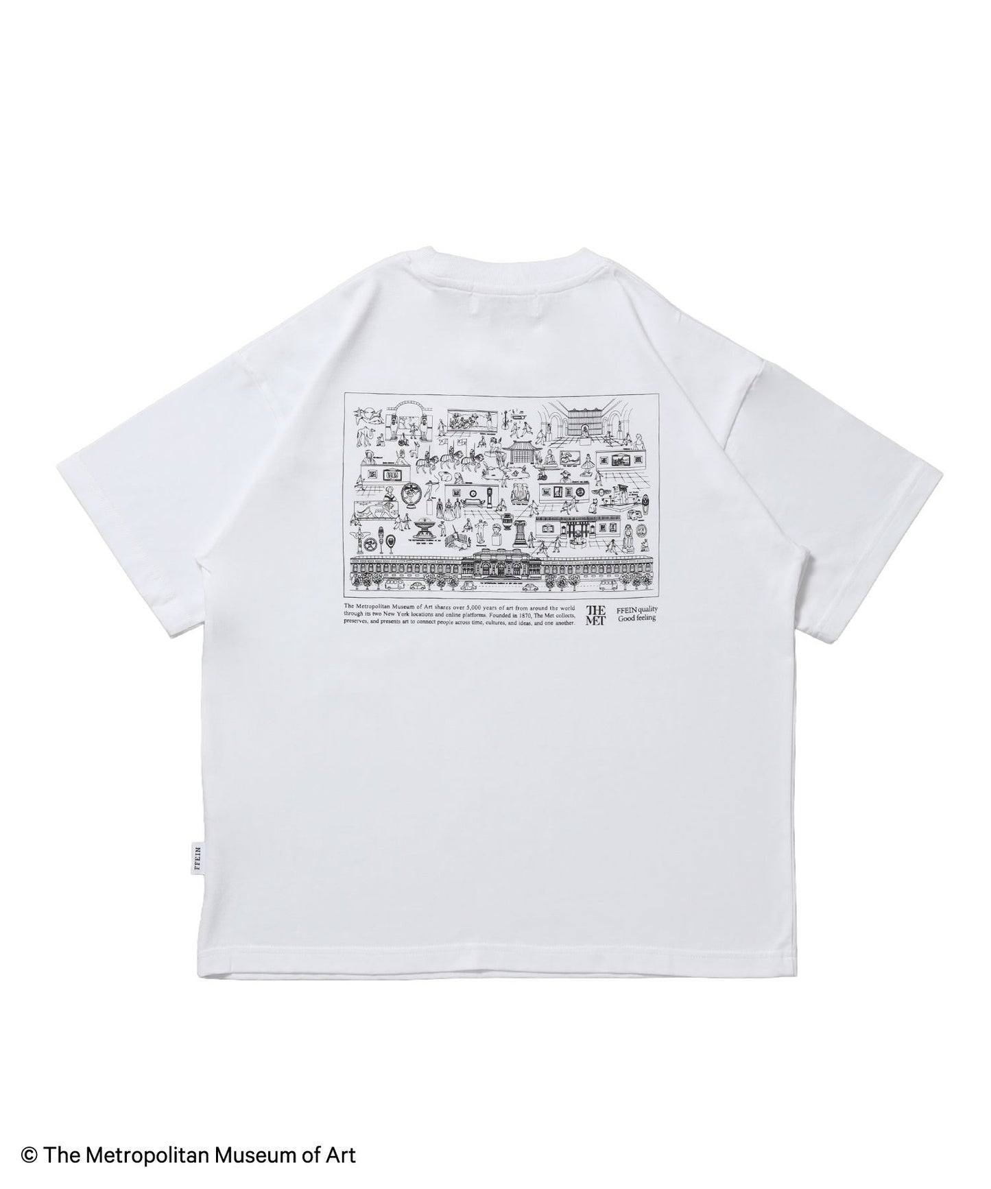 【FFEIN(フェイン)】The Met線画デザインロゴTシャツ / メトロポリタン美術館 半袖 クルーネック プリント ワンポイント ホワイト