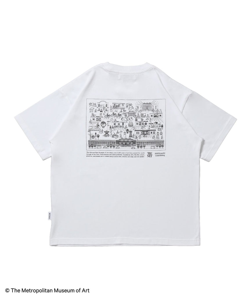 【FFEIN(フェイン)】The Met線画デザインロゴTシャツ / メトロポリタン美術館 半袖 クルーネック プリント ワンポイント ホワイト