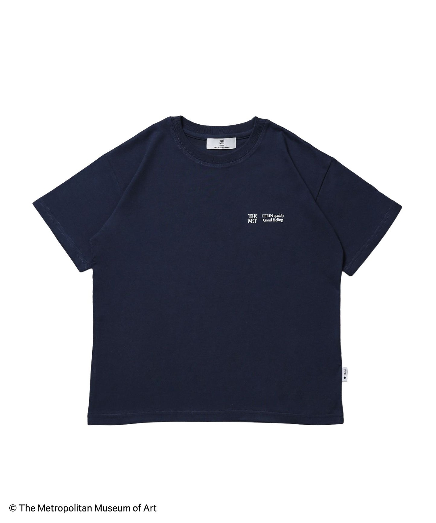 【FFEIN(フェイン)】The Met線画デザインロゴTシャツ / メトロポリタン美術館 半袖 クルーネック プリント ワンポイント ネイビー
