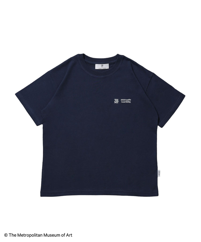 【FFEIN(フェイン)】The Met線画デザインロゴTシャツ / メトロポリタン美術館 半袖 クルーネック プリント ワンポイント ネイビー