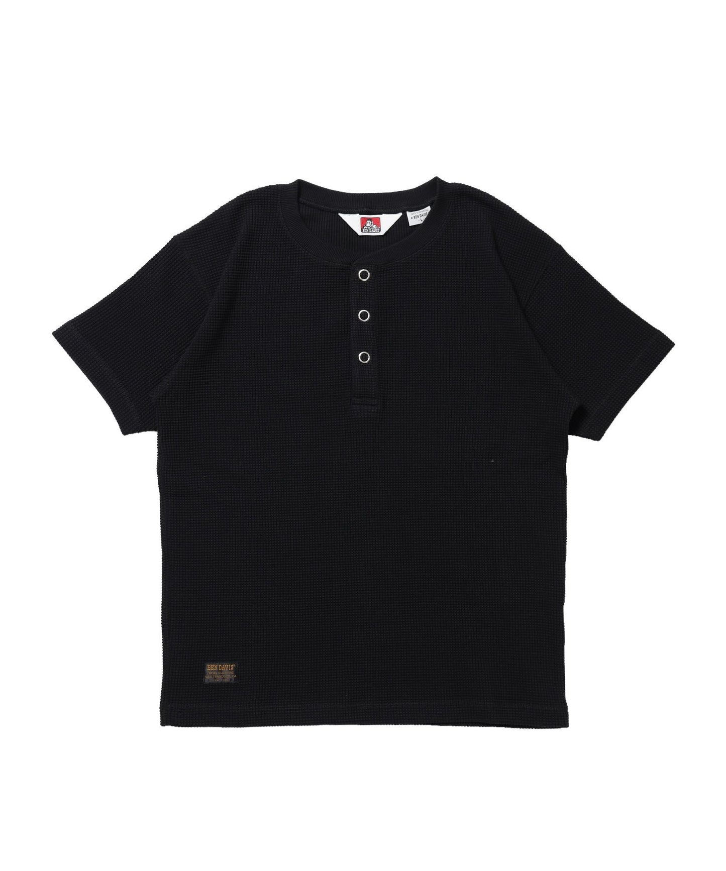 【BEN DAVIS（ベンデイビス）】WAFFLE S/S HENLEY / クルーネック ワッフル オーバーサイズ 半袖 レイヤード ブラック