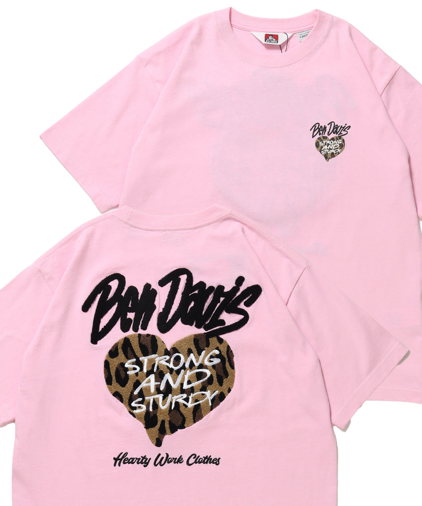 HEART CHENILLE 2 TEE / Tシャツ 半袖 クルーネック 刺繍 ワンポイント ユニセックス オーバーサイズ ピンク