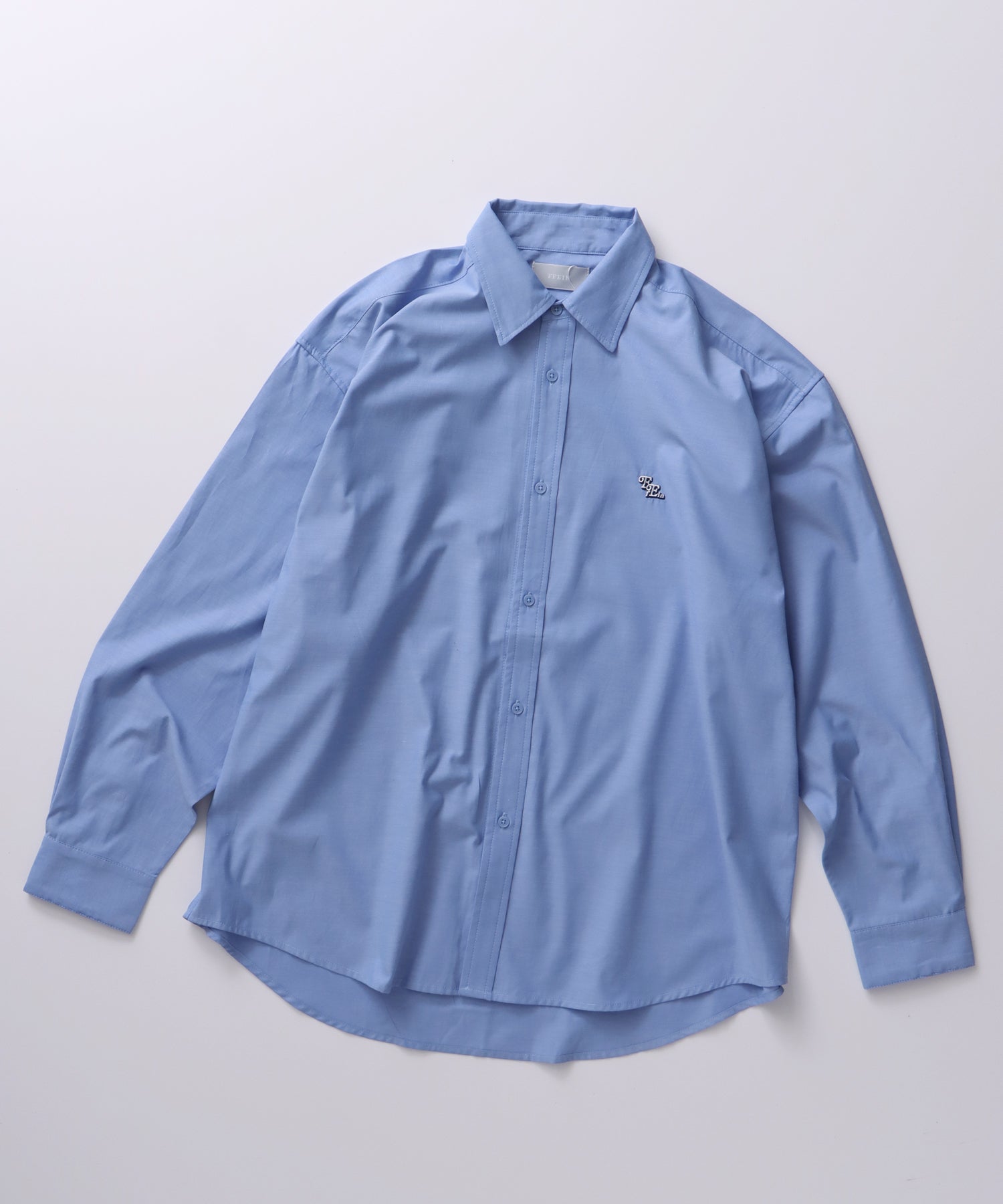 【FFEIN(フェイン)】1PT EMB L/S REGULAR COLLAR BIG SHIRT / ワンポイント 刺繍 長袖 レギュラーカラー ビッグ シャツ ブルー