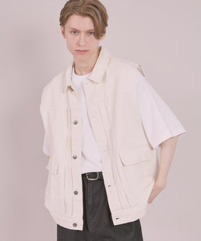 【FFEIN(フェイン)】DENIM VEST / ケミカルウォッシュ オーバーサイズ デニム ベスト オフホワイト