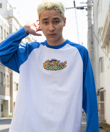 【BEN DAVIS(ベン デイビス)】WHEELS ON FIRE RAGLAN L/S TEE /≪ NAVAL別注 ≫ 胸ワンポイント刺繍 ラグラン ロンT ブルー