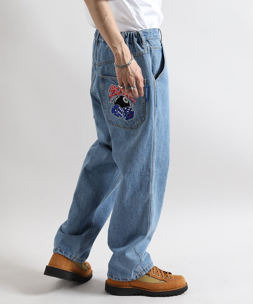 SEQUENZシークエンズ】DICE ＆ ８BALL EMB LOOSE DENIM PANTS / ダイス