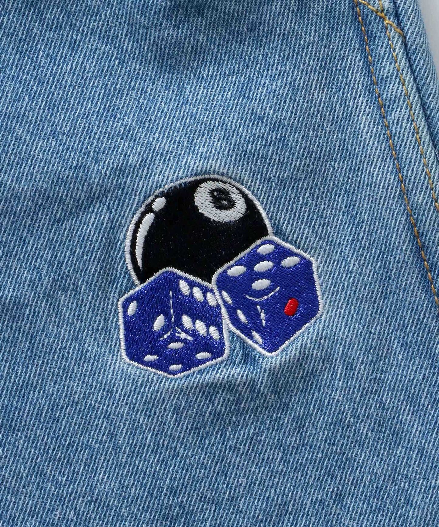 【SEQUENZ】DICE ＆ ８BALL EMB LOOSE DENIM PANTS / ダイス ８ボール 刺繍 デニム ブラックデニム ルーズ パンツ デニム